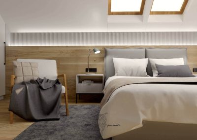 Projekt wnetrz przytulnej sypialni przygotowany on-line przez architekta wnętrz